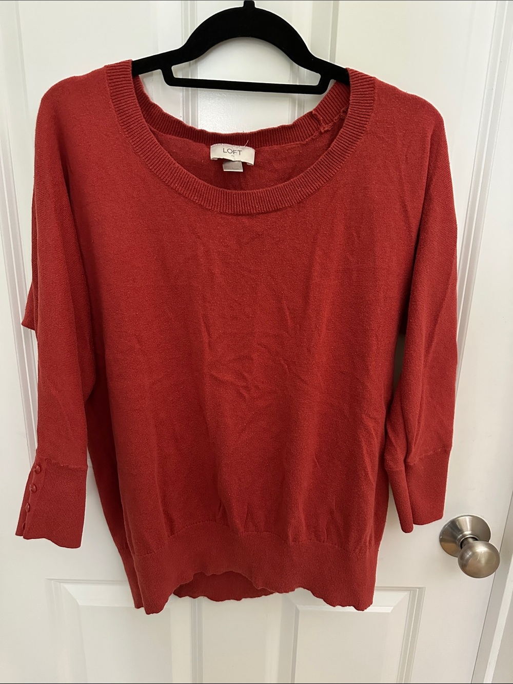 LOFT Women's Rust Crewneck Sweater with Button Cuffs